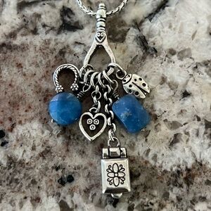 Brighton Charm Necklace • Blue Beads• Heart, Ladybug & Horseshoe • Retired